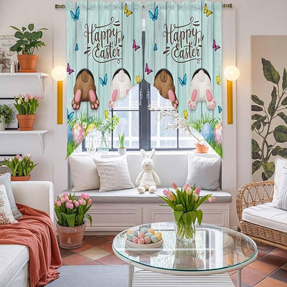 Swag Curtain Valances for Kitchen Windows, Happy Easter Bunny Butt Egg Floral - Image 6