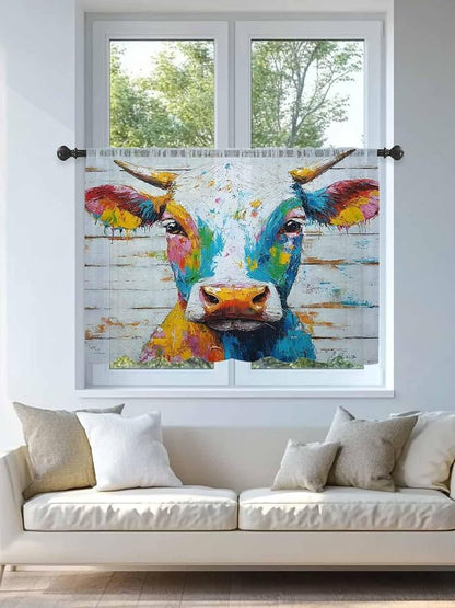Sheer Curtains 54 Inch Length, Funny Colorful Cow Semi Sheer Curtains Light - Image 4