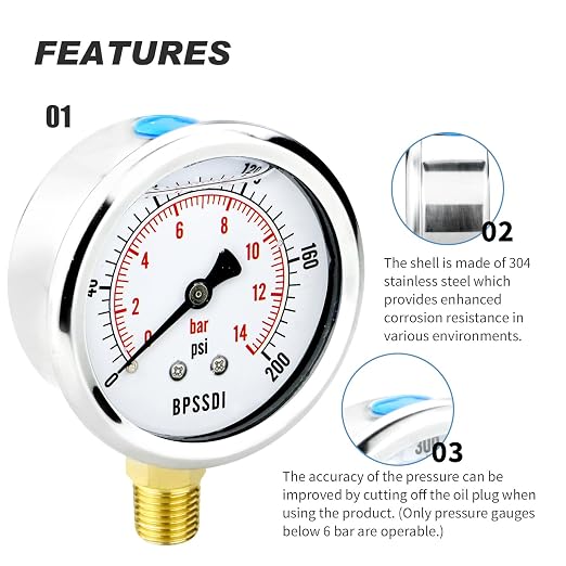 0-200 Psi Glycerin Liquid Filled Low Pressure Gauge, 2.5" Dial Size, 1/4" G - Image 5