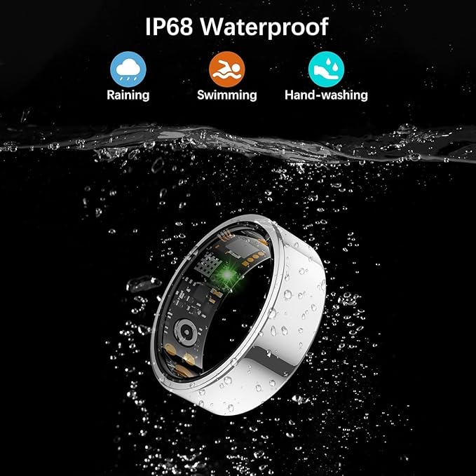 Smart Health Ring for Women Men, Fitness Tracker Ring with Heart Rate, Blood Oxygen, Sleep Tracker, Step Tracker, No Subscription Fee, IP68 Waterproof Smart Ring for iphone & Android (Silver, 12#)