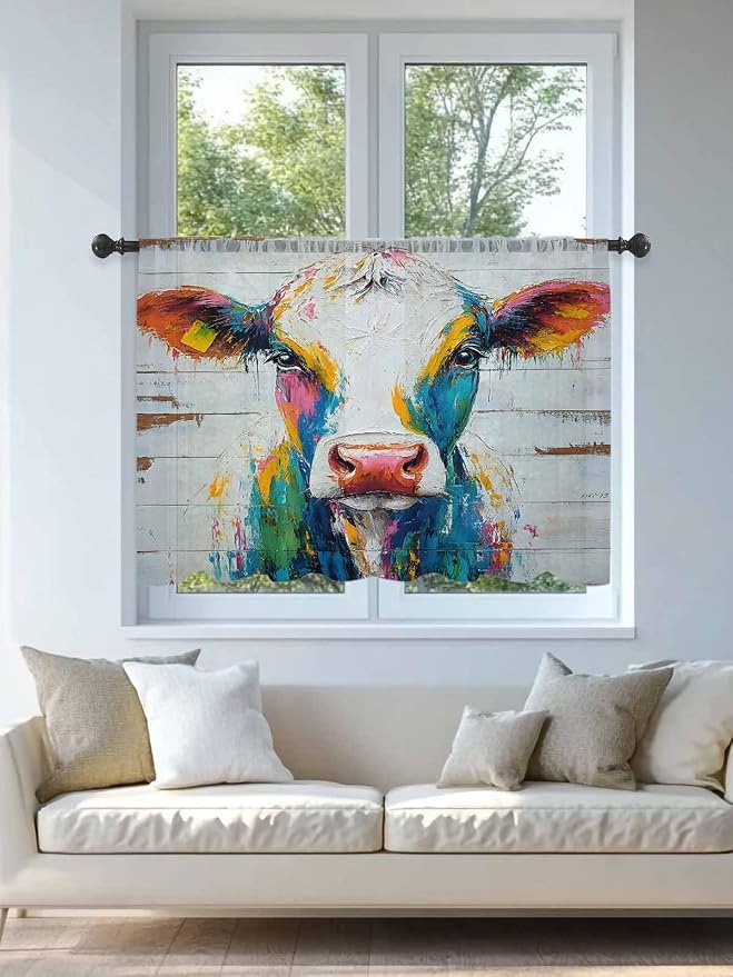 Sheer Curtains 54 Inch Length, Farmhouse Oil Painting Semi Sheer Curtains Light - Image 4