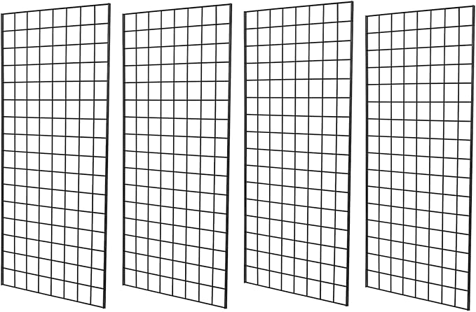 NEESEEYEE Commercial Grade Gridwall Panels – Heavy Duty Grid Panel for Any Retail Display, 2’ Width x 4’ Height, 4 Gridwall Panels Per Carton (Black Finish)