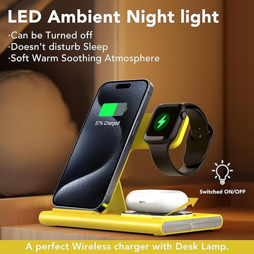 3 in 1 Charging Station for iPhone 17 - Wireless Charger for Apple Products for iPhone 17 16 15 14 13 12 11 Pro Max - Foldable Wireless Charging Station Dock Stand for iWatch Series & AirPods(Yellow)