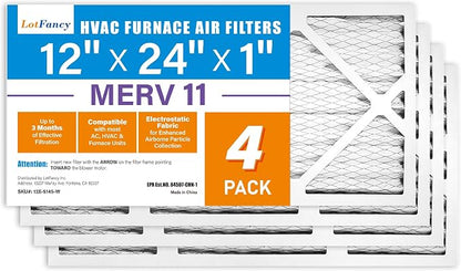 LotFancy 12x24x1 Air Filter MERV 11 4-Pack, Electrostatic Pleated AC Furnace by LotFancy