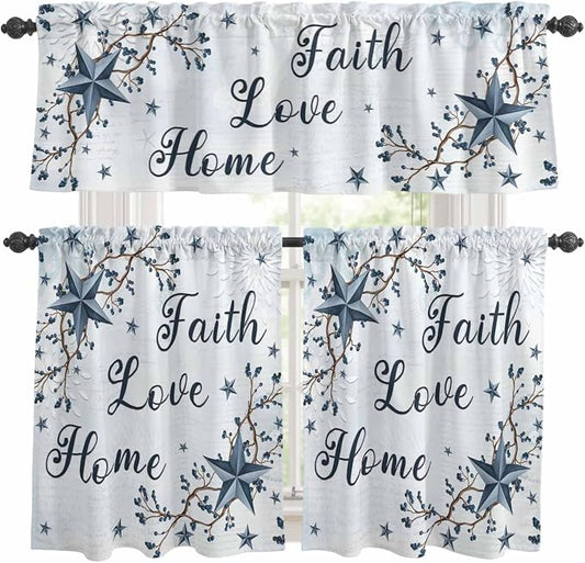 Kitchen Curtains Tiers and Valance Set of 3, Texas Star Country Light Filtering by Anzona