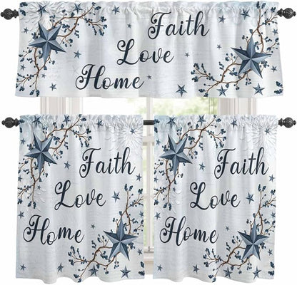 Kitchen Curtains Tiers and Valance Set of 3, Texas Star Country Light Filtering by Anzona