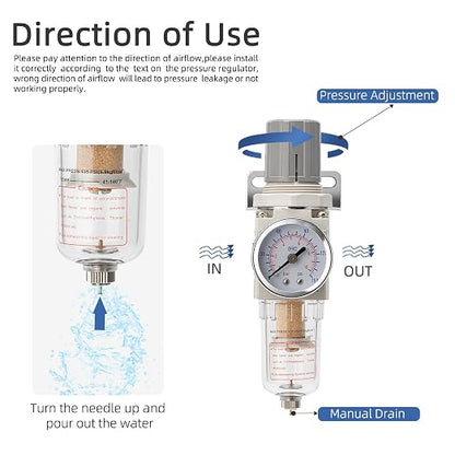 Pneumatic Air Compressor Filter Regulator Combo 1/4" NPT 150 PSI w/Adjustable - Image 5