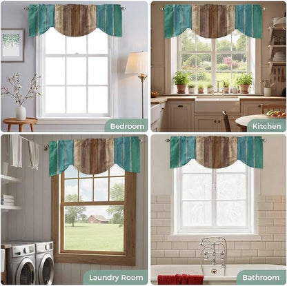 Teal Blue Brown Tie Up Valance Curtains - Image 8