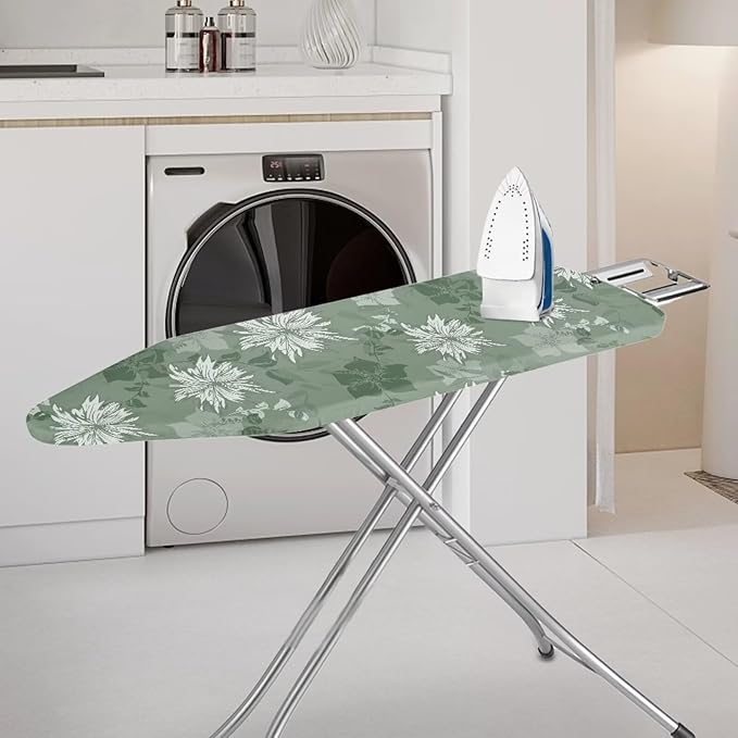 ZCFYGDX Ironing Board Covers Flower Branches Green Print Easy to Install Resistant,Elastic Edge 3 Nylon Buckle Strap Fasteners Breathable & Wear-Resistant,Resist Scorch Staining Protective Cover