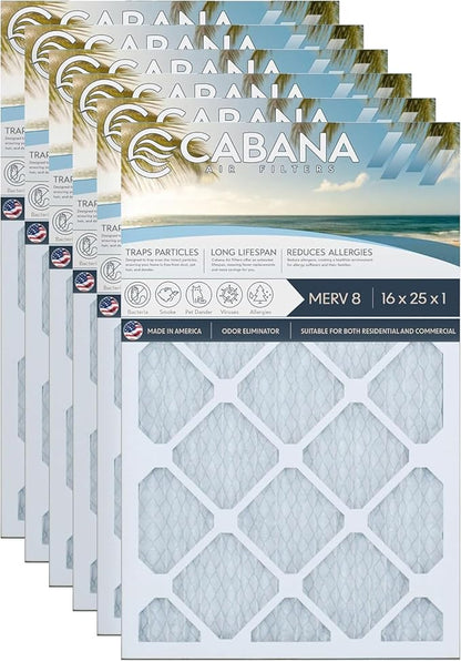 Cabana Filters 6-Pack 16x25x1 MERV 8 AC Furnace Air Filter by CabanaAirFilters