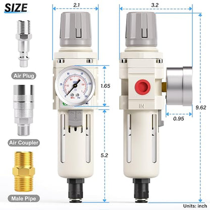 TAILONZ PNEUMATIC 3/8 Inch NPT Automatic Drain Air Filter Pressure Regulator - Image 2
