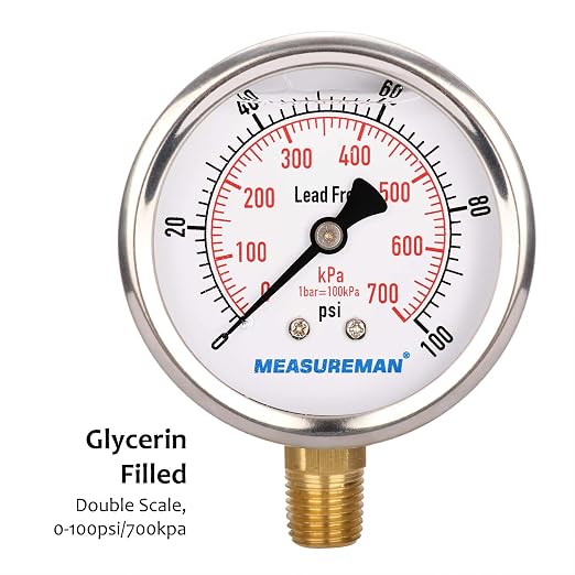 MEASUREMAN Lead-Free Pressure Gauge, 2-1/2inch Dial, Glycerin Filled, - Image 5
