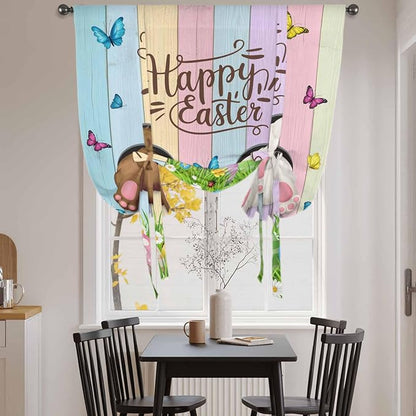 Tie Up Curtains, Happy Easter Rabbit Butt Egg on Daisy Leaf Adjustable Rod - Image 4