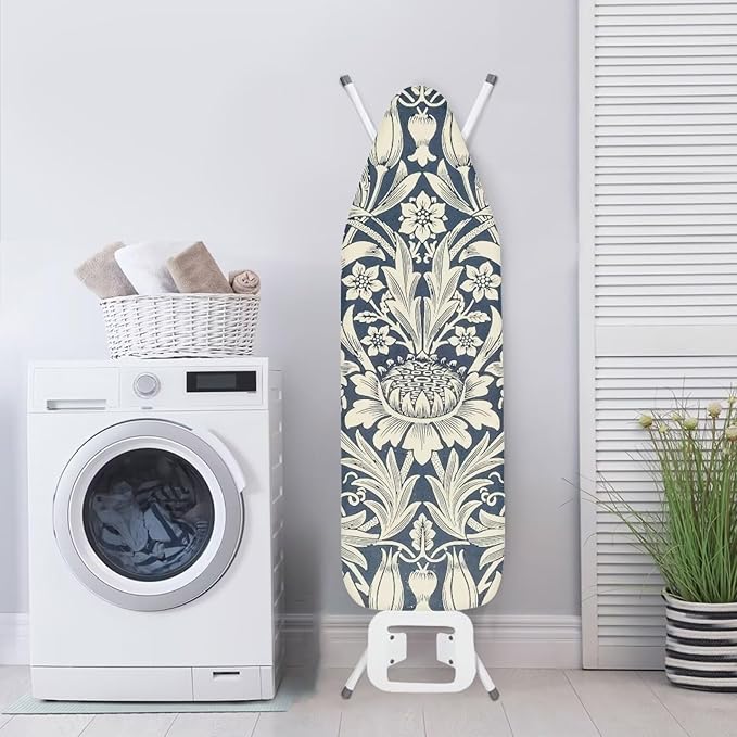 ZCFYGDX William Morris Art Floral Ironing Board Cover Decor, Resist Scorching & Staining, Easy Install Resistant Elastic Edges,3 Nylon Buckle Fasteners Straps,Relaxing Breathable Ironing Experience XL