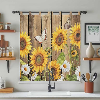 Farmhouse Sunflowers Bathroom Curtains 63 Inch Length, Window Curtains Tab Top - Image 3