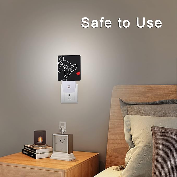 Smoaffly French Bulldog Dog red Heart Night Light Plug-in LED Nightlights Auto Sensor Night Lamp Dusk-to-Dawn Lamp Home Decor for Nursery Children Girls Boys