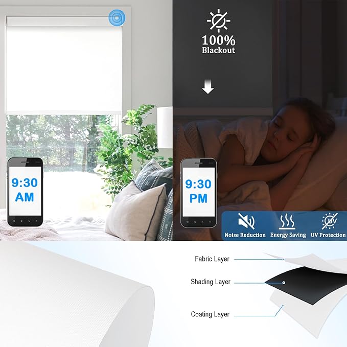 COOLWINDS Motorized Blinds with Remote Cordless Automatic Motorized Shades Custom Blinds for Windows Smart Curtains Compatible with Alexa Google Home(Blackout Ivory White,W60 x H72in)