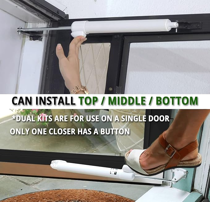 Touch 'n Hold Smooth Dual Door Closer System (Black) – Heavy-Duty - Touch-Button Hold Open Feature & Smooth Closing Motion - Storm & Security Door (Medium/Heavy Weight). New Door/Replace Old Unit