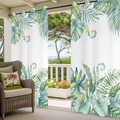 Leaves Outdoor Curtains for Patio Green Leaf Tropical Plants Farmhouse Pastoral - Image 5