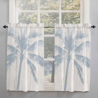 Summer Coconut Tree on Vintage Wood Grain Window Valance Curtains, Seaside - Image 2