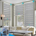 DENFOON Motorized Zebra Blinds, Solar Powered Dual Layer Automatic Shades with Remote Control, Rechargeable Smart Blinds Horizontal Wireless Electric Shades for Windows, Custom Size, Gray， 33 x 72