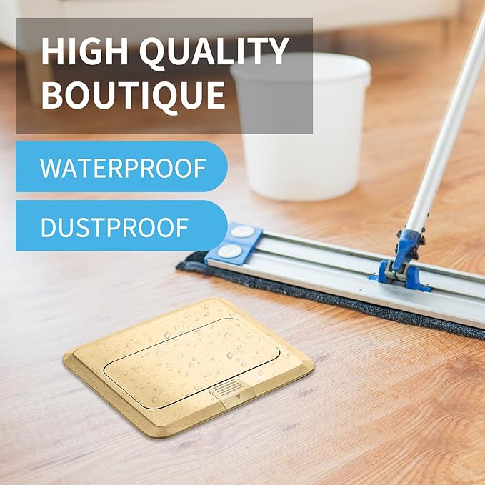 Vagueior Recessed Floor Electrical Outlet Kit,Waterproof Electrical Outlet Covcer Box,Hidden GFCI Outlet+20A Tamper-Resistant Receptacle Outlet with Slow Elastic Damping，ETL Certified，Gold(2 Pack)