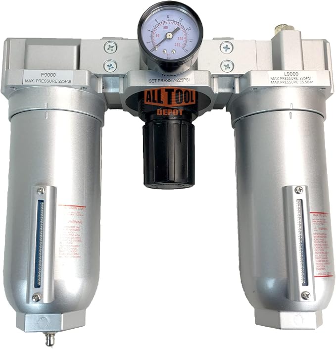 1" NPT SUPER DUTY Compressed Air In Line Filter Regulator Lubricator Oiler Combo by AllToolDepot