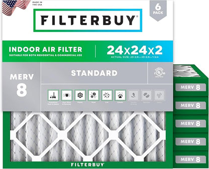 Filterbuy 24x24x2 Air Filter MERV 8 Essential Dust & Allergy Defense, by Filterbuy