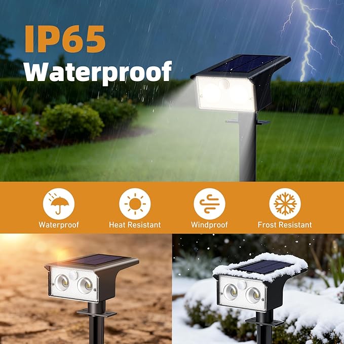 btfarm Solar Spot Lights Outdoor Waterproof, 3 Modes Motion Sensor Lights, Solar Powered Spotlights 2-in-1 Auto On/Off for Outside Pathway Yard Garden Landscape Lighting, Cool White