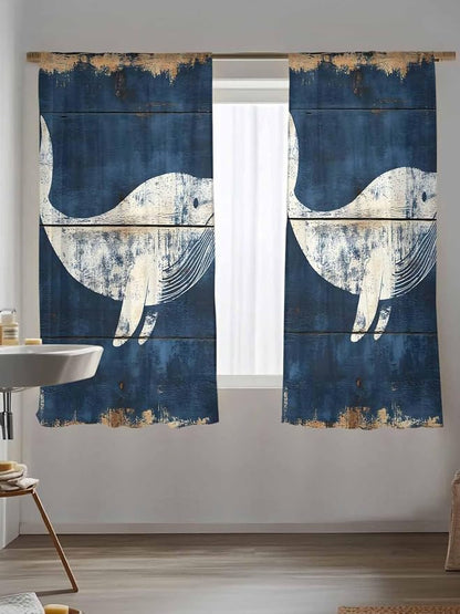 Sheer Curtains 63 Inch Length, Ocean Whale Blue Semi Sheer Curtains Light - Image 5