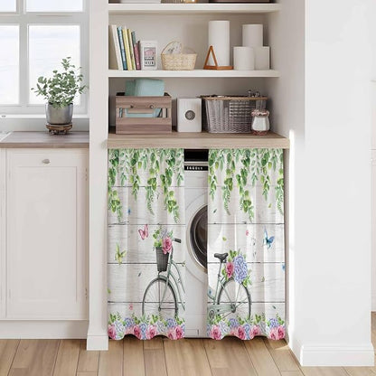 Spring Tier Curtains, Bicycles Botanical Rose Leaves Butterfly Wood Grain Light - Image 7