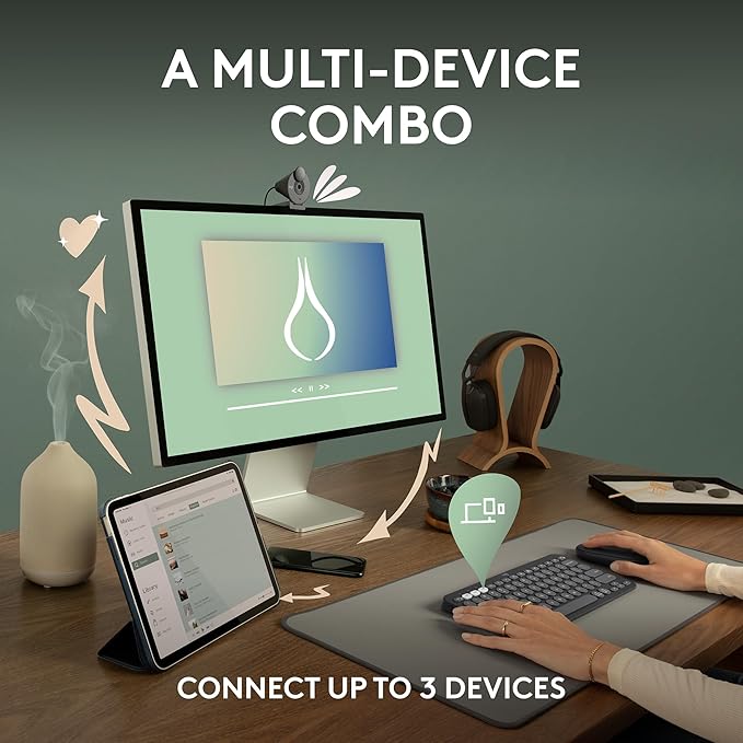 Logitech Pebble 2 Combo, Wireless Keyboard and Mouse, Quiet and Portable, Customizable, Logi Bolt, Bluetooth, Easy-Switch for Windows, macOS, iPadOS, Chrome - Black
