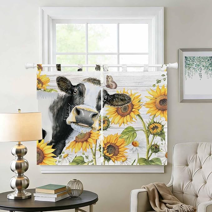 Retro Farmhouse Floral Kitchen Curtains 45 Inch Length, Short Cafe Window - Image 2