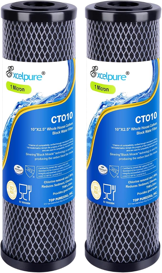 EXCELPURE 1 Micron 10" x 2.5" Whole House CTO Carbon Water Filter Cartridge by EXCELPURE