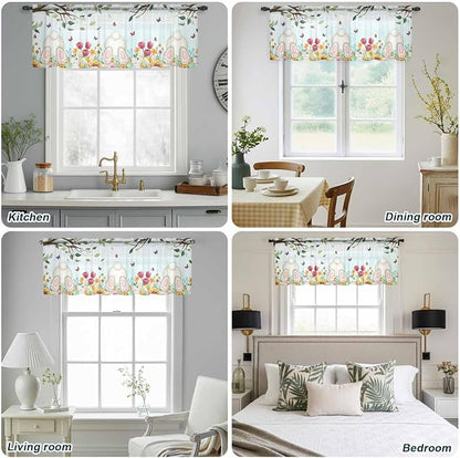 Easter Sheer Valances for Windows 54"x18", Light Filtering Kitchen Curtains - Image 5