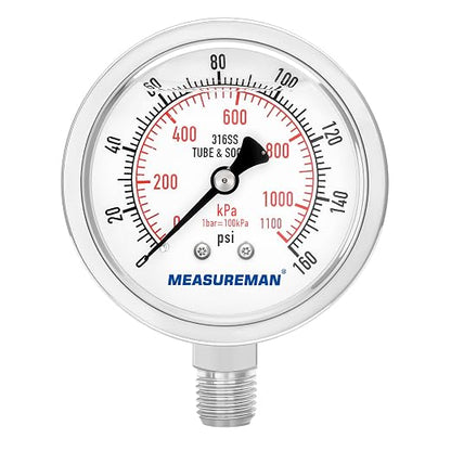 MEASUREMAN Fully Stainless Steel Hydraulic Glycerin Filled Pressure Gauge by MEASUREMAN
