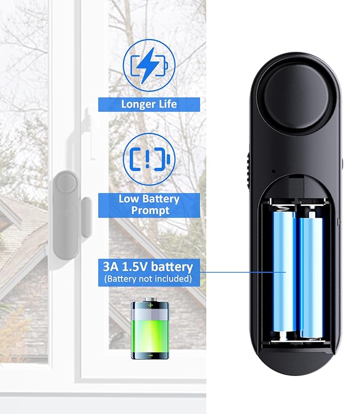 Window and Door Alarm When Opened (2 Pack) for Kids Safety/Home Security, Sliding Front Door Opening Sensor Alarms for Dementia, 120dB Burglar Alert, Ideal for Business, Garage, Apartment,House, Black