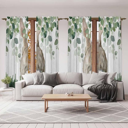 Easter Kitchen Curtains, Country Rabbit Botanical Leaves Wooden Grain Light - Image 7