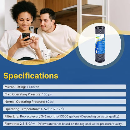 EXCELPURE 1 Micron 10" x 2.5" Whole House CTO Carbon Water Filter Cartridge - Image 9