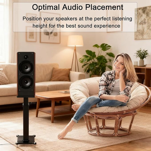 29.5-43.3in Height Adjustable Speaker Stands Pair up to 110lbs, Heavy Duty Bookshelf Speaker Stand Bookshelf Speaker Stand, Holds Bookshelf & Satellite Speaker Large Speaker (Black)