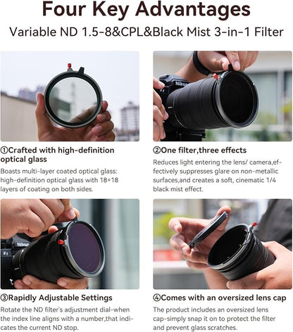 Kase 82mm Variable ND1.5-8 & CPL & Black Mist 3 in 1 Filter - Image 7