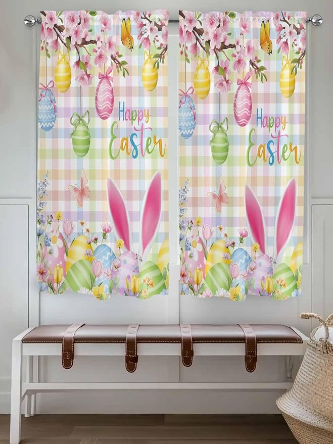 Happy Easter Living Room Curtains 72 Inches length, Spring Bunny Colorful Eggs - Image 4