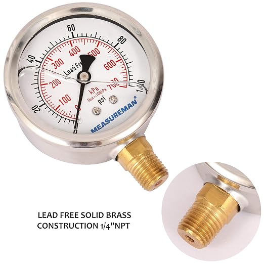 MEASUREMAN Lead-Free Pressure Gauge, 2-1/2inch Dial, Glycerin Filled, - Image 6