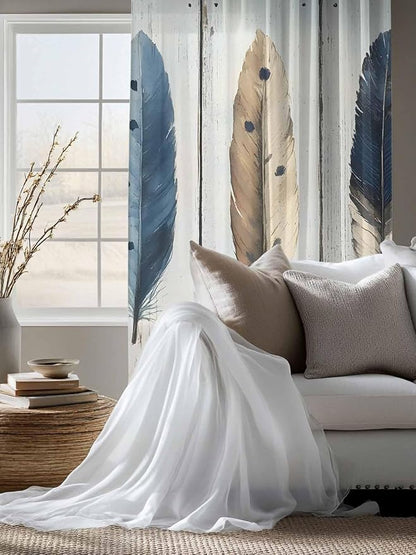 Sheer Curtains 72 Inches Long, Farmhouse Feather Semi Sheer Curtains Light - Image 4