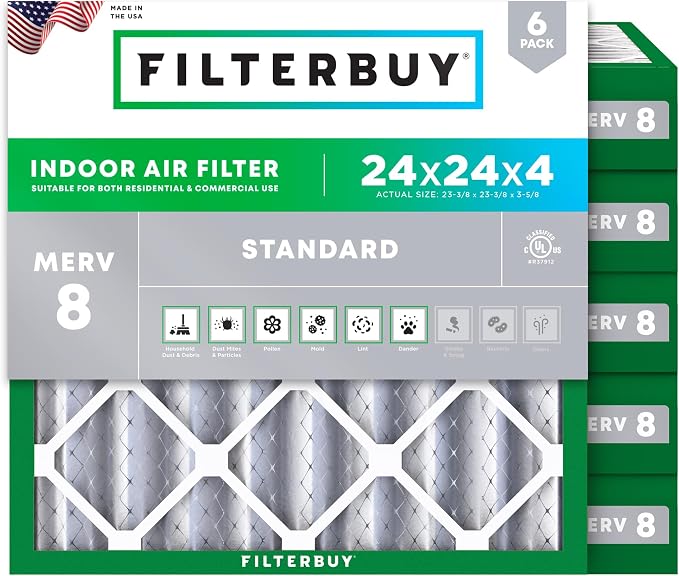 Filterbuy 24x24x4 Air Filter MERV 8 Essential Dust & Allergy Defense, by Filterbuy