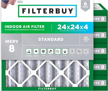 Filterbuy 24x24x4 Air Filter MERV 8 Essential Dust & Allergy Defense, by Filterbuy