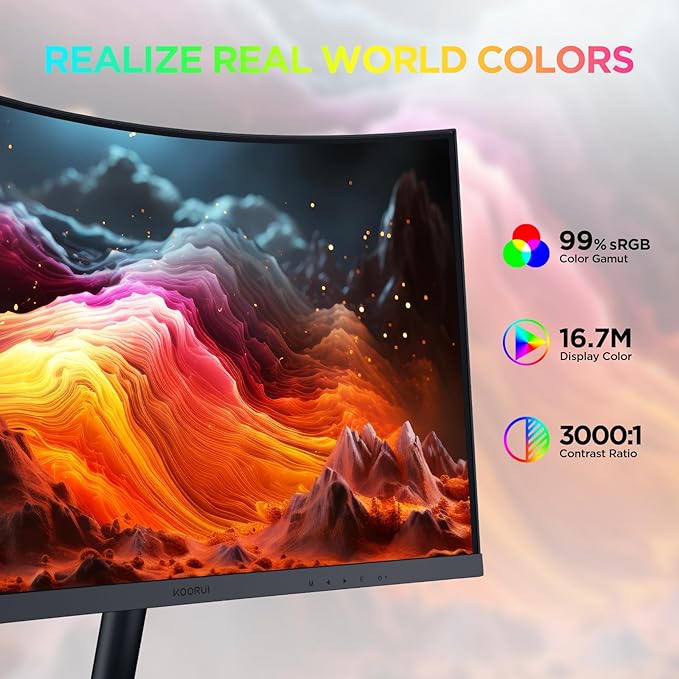 KOORUI 24 inch Curved Monitor, Full HD 1080P Curved Computer Monitor, 100Hz 1500R PC Screen, TÜV Rheinland Certified, HDMI VGA, Tilt Adjustment, LCD Display, Eye Care, Black 24N5CA