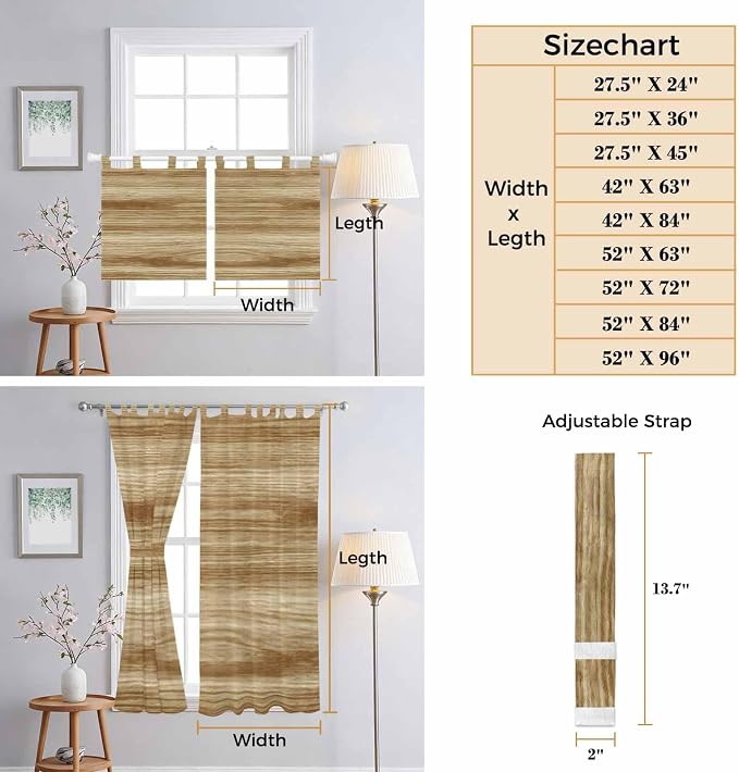Light Brown Wood Grain Kitchen Curtains 36 Inch Length, Small Window Curtains - Image 8