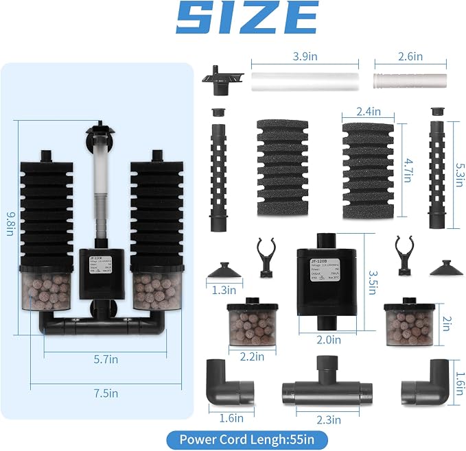 Aquarium Sponge Filter 15-55 Gallon Fish Tank Filter, Electric Power Double - Image 6