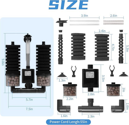 Aquarium Sponge Filter 15-55 Gallon Fish Tank Filter, Electric Power Double - Image 6